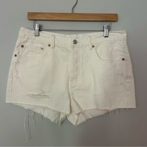 AllSaints Mai Destroyed Shorts Button Fly Cream White